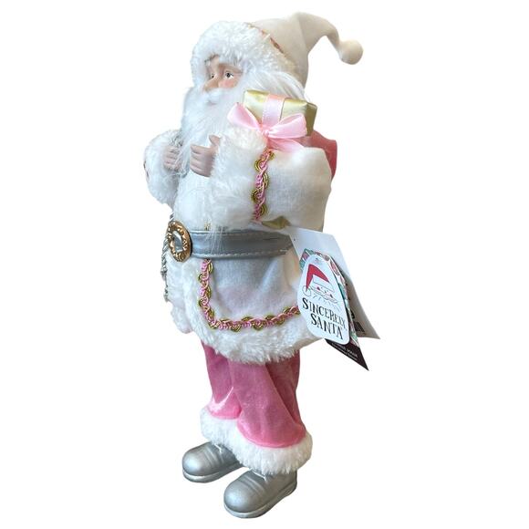 Christmas Pink White SINCERELY SANTA Claus Doll Figurine...